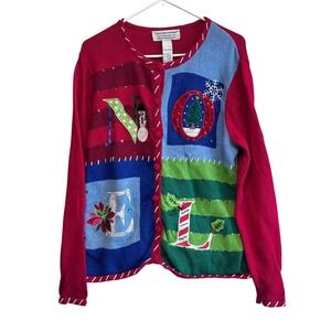 Tiara International‎ Christmas Collection NOEL Sweater Sz L Red Novelty Holiday